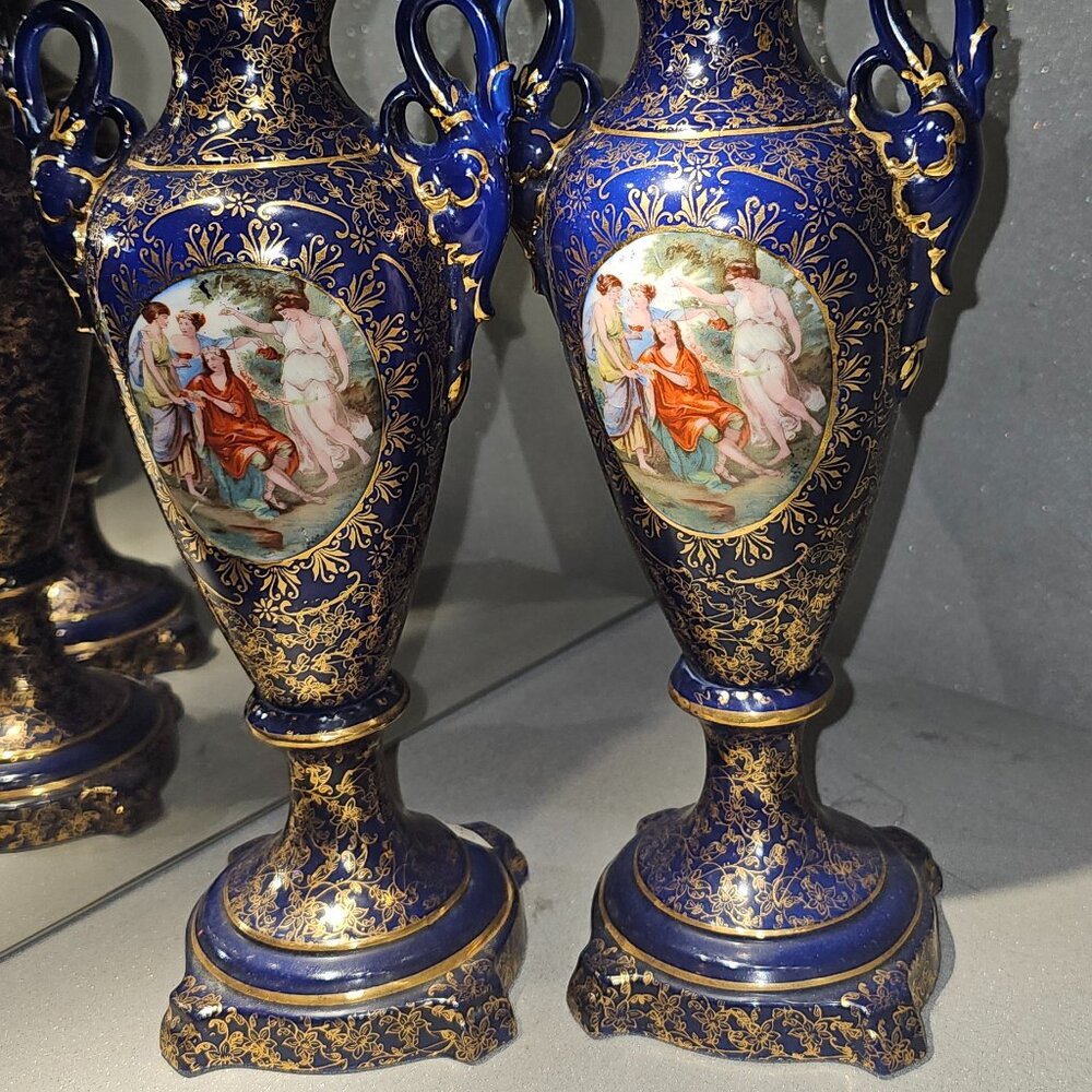 Antique Sèvres-Style Cobalt Blue Porcelain Vases (set of 2)